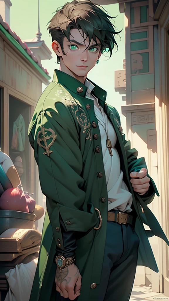 (asian male),(male:1.5), muscle, 1boy, big muscle, pectoral, muscular, Mature man,45 year old man,adult,1 man, old macho man,an extremely detailed face, (((green_eyes:1.3))),intricate eyes,beautiful detailed eyes,symmetrical eyes,short hair, green eyes, brown hair,perfect face, brown hair, nice hair style,(perfect hands, five fingers), ((detailed face)), (((Asian:1.5)))
smile,
(ultra-detailed:1.3), beautiful detailed glow, finely detailed, ultra-detailed,
arabian,elegant,
(open coat, asian fashion,asian coat, jeans,white shirt, masculine features, modern style,asian clothes),(((dark green coat, dark green coat outfit, wearing a dark green coat:1.3,asian dark green coat))),(asian jewelry,intricate necklace),((bulge in pants)),(((intricate outfit,intricate clothes,ornate outfit))),
(dynamic pose:1.0),embarrassed,(centered,scale to fit dimensions,Rule of thirds),
inside,indoor,((palace in Arabia, palace in Arabia background)),scenery:1.25,((intricate scenery)),
(Glossy winter ornaments),highres,sharp focus,(ultra detailed,extremely detailed),(photorealistic artwork:1.37),(extremely detailed CG unity 8k wallpaper),(((vibrant colors,vibrant theme))),(intricate),(masterpiece),(best quality),artistic photography,(photography taken by sldr),(intricate background),perfect rendered face,perfect face details,realistic face,photo realistic,((intricate detail)),(((realism))),