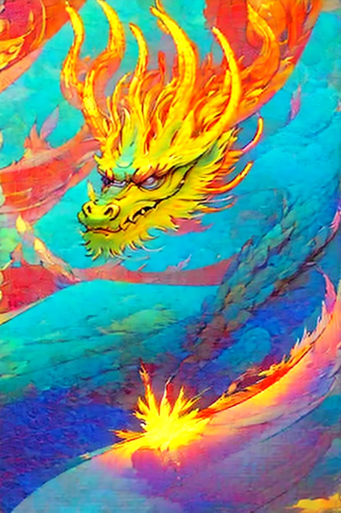Dragon made of pure fire looking to the right, made of pure fire, facing to the right, close up, red dragon 