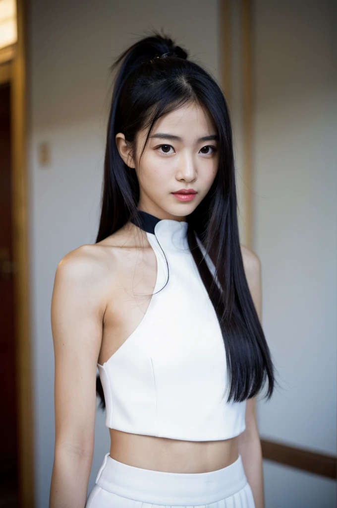 (Cinematic aesthetics:1.4) The Chinese girl has straight black hair, which she often wears in a ponytail. She has almond-shaped eyes and striking facial features, that reflect their Chinese roots. Your skin is smooth and flawless. She has a slim stature and an elegant posture, which underlines her grace. In terms of her style, she prefers modern hip hop outfits, that emphasize their vibrant personality.