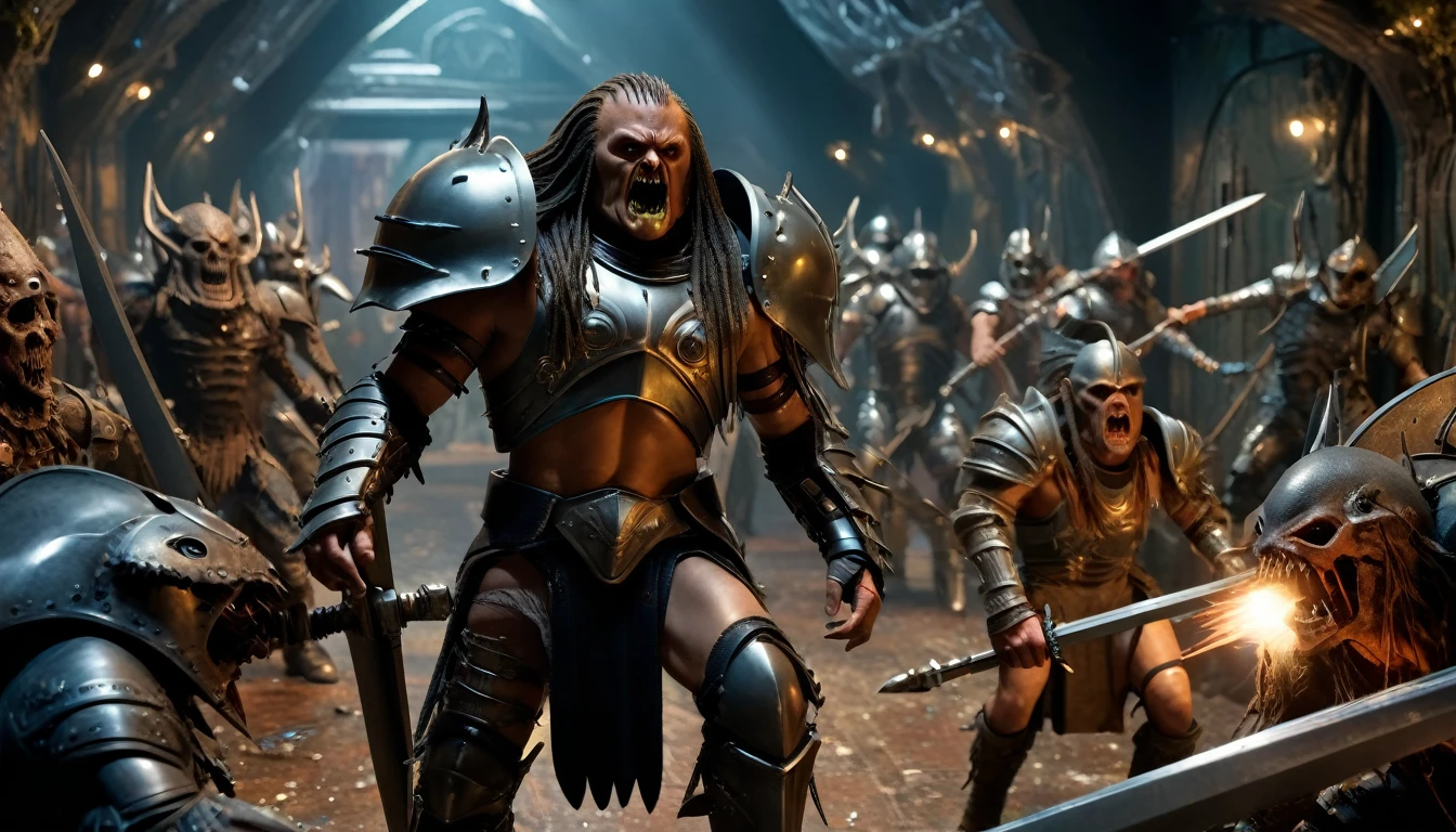 (3D rendering:3.1) in (medium full shot:3.1) of lot of characters from (metal hurlant magazine:3.1), inspired by style of Greg Rutkowski art, barbarian warriors in battles with swords and shields in chaotic world, space creatures (with Creepy, Sci-Fi, Fantasy and Horror:2.9), directed by ridley scott (Cinematic:3.1), horror movie, horrified, terrified, insane, disgusting, disturbing, Impactful, cgsociety, hyper-detailed, digital illusions, cyberspace, photorealistic, arts visuals. Ultra detailed, RAW photo, (cinematic:2.9), artstation style, concept art, masterpiece, 8k, realistic textures, (3D rendering:3.1)