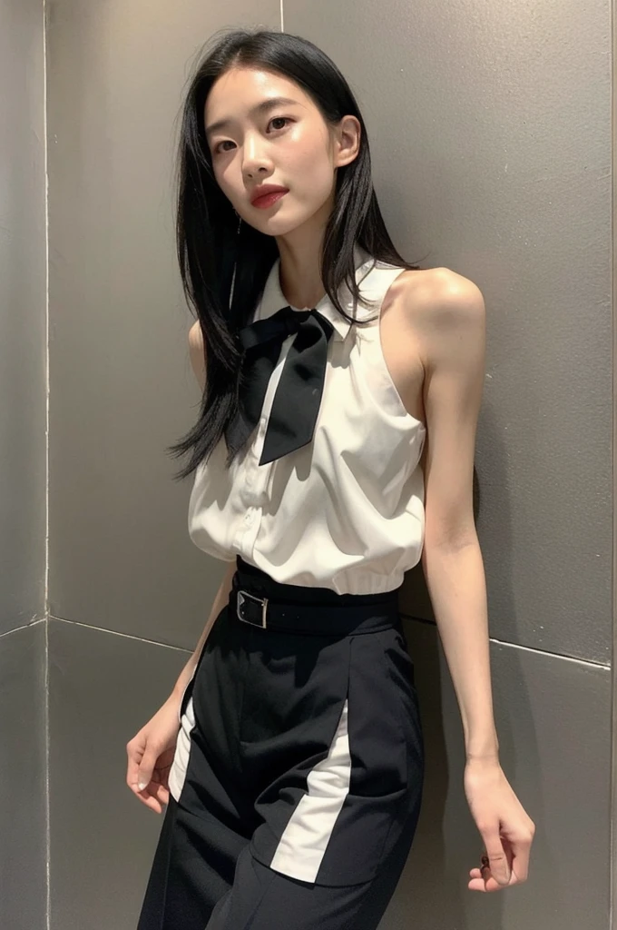 The Chinese girl has straight black hair, which she often wears in a ponytail. She has almond-shaped eyes and striking facial features, that reflect their Chinese roots. Your skin is smooth and flawless. She has a slim stature and an elegant posture, which underlines her grace. In terms of her style, she prefers modern hip hop outfits, that emphasize their vibrant personality.