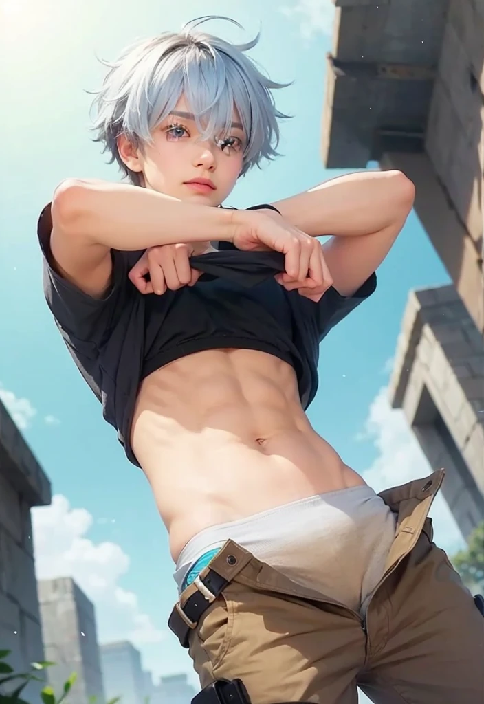 Boy removing his shirt