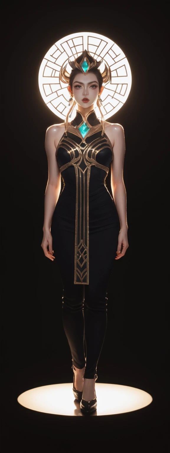 realistic, score_9, score_8_up, score_7_up, score_6_up,
1girl, solo, from front, full body, Sejuani \(league of legends\), black background, makeup, sidelighting, backlighting, glowing,