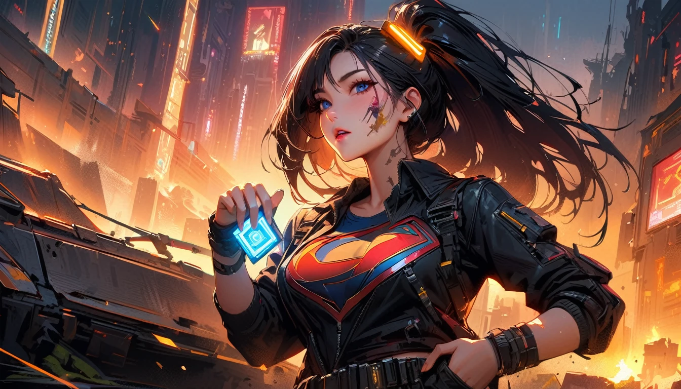(La Best quality,a high resolution,Ultra - details,valid),Ariana Grande , portrait, (DC Zombies Supergirl:1.4 ) , (biomechanical yellow :1.4 ) , complex robot, full height, hyperrealistic, crazy little details, Extremely clean lines, (cyberpunk aesthetic) , (masterpiece presentada en Zbrush Central) , brutalist gothic cathedral, cyberpunk, Photo, award winning, hips, neon lights, cyber participant, (Cowboy pose) ,More detailed 8K.unreal engine:1.4,uhd,La Best quality:1.4, Photoреалистичный:1.4, skin texture:1.4, masterpiece:1.8,First job, Best quality,Объект Object], (detailed facial features:1.3), (chemical laboratory ruins background:1.4 ), (cyberpunk 2.1), (Convex detailed fingers), (Ideal Anatomy), (beautiful blue eyes),( yellow underwear) 