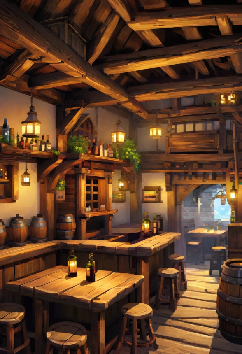 fantasy scenery, interior of a rustic tavern