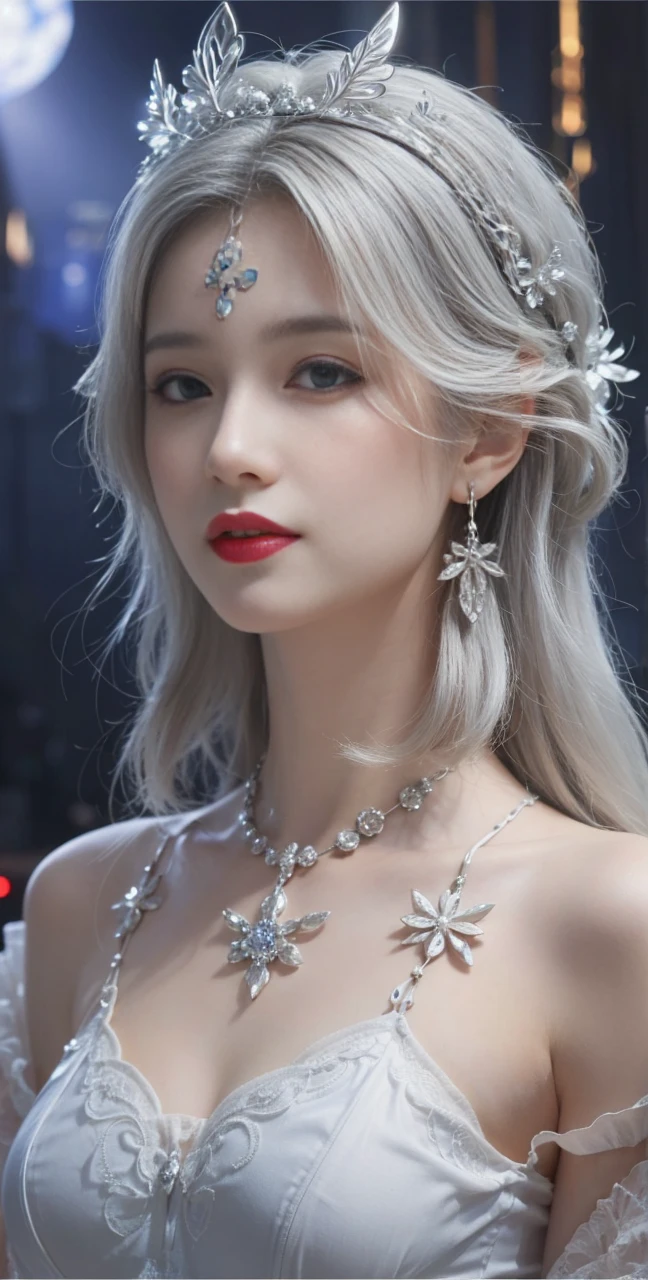 best quality, tmasterpiece,Ultra-high resolution,Clear face,（Reality：1.4），ferpect lighting，(upper body shot), (photorealistic:1.50), anime wallpaper, Guviz style artwork, cover-up fantasy up to magic , by Yang J, Guviz, beautiful artwork illustration, beautiful digital artwork, beautiful digital illustration, Li Song, beautiful anime portrait, art style in Beauvot, Lips wear thick red lipstick,(smille 1:1)