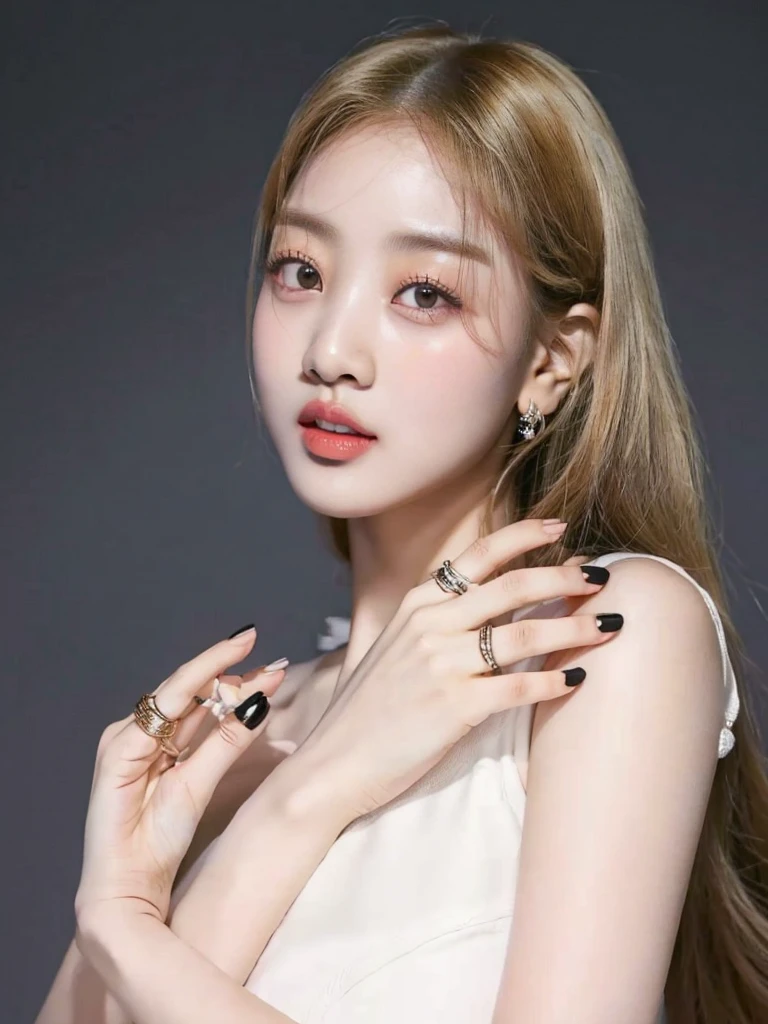 un primer plano de una mujer con cabello largo y anillos en las manos, Lalisa Manobal, portrait of jossi de blackpink, jinyoung shin, jossi de blackpink, dilraba dilmurat, Lalisa Manoban de Blackpink, parque ji min, parque roseanne de blackpink, jingna zhang, es el estilo de junji, lee ji-eun