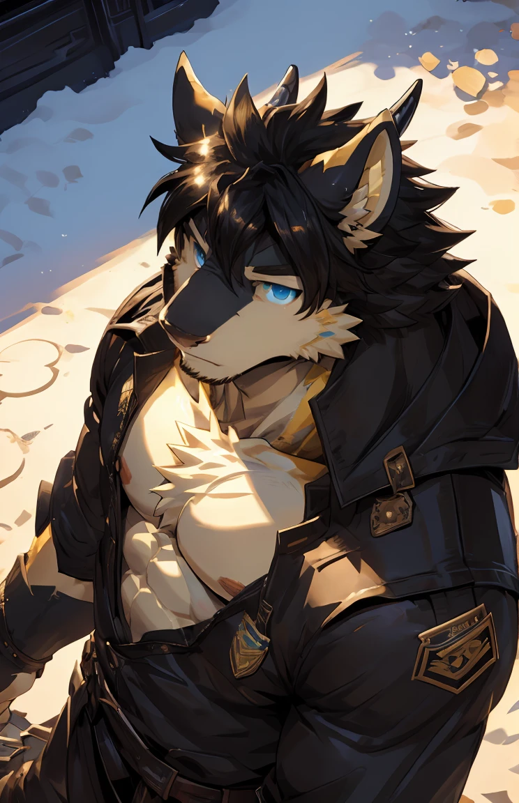 (by sollyz),dragon,white and black body,detail face, detail eyes, detail,male,(Shirtless),furry, short hair,(mercenary),from above,looking up,
,blue eyes,black body,black hair,handsome,simple white background,bed
strong,epic,