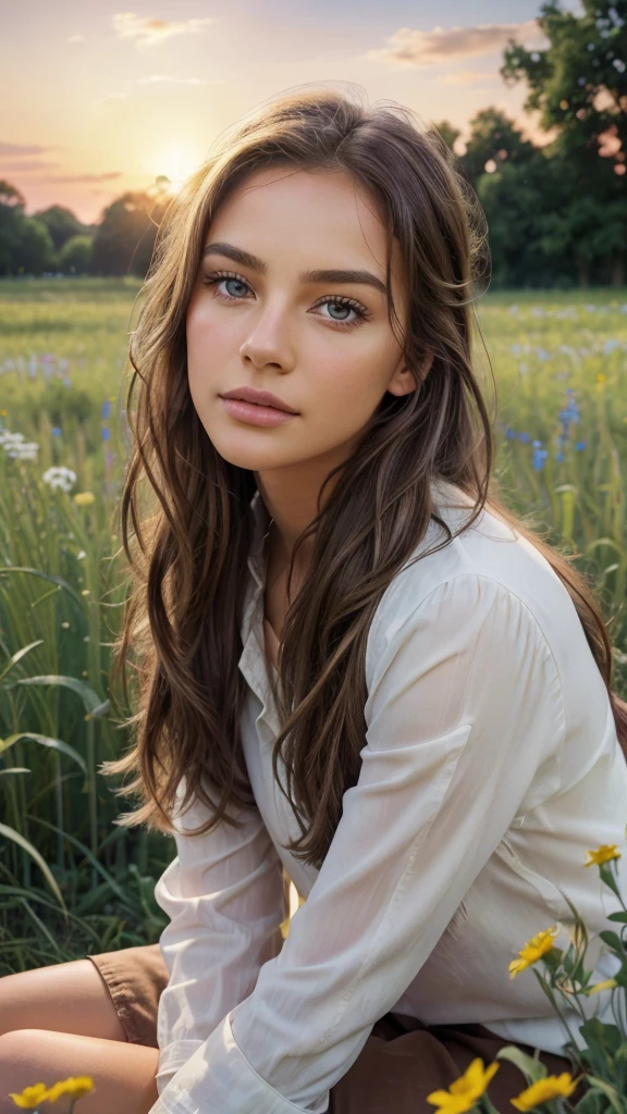 a two brothers, adorable facial features, beautiful detailed eyes, beautiful detailed lips, extremely detailed face, longeyelashes, messy brown hair, playful expression, sitting in a lush green field, surrounded by colorful wildflowers, soft natural lighting, warm color palette, (best quality,4k,8k,highres,masterpiece:1.2),ultra-detailed,(realistic,photorealistic,photo-realistic:1.37),studio lighting,extremely detailed description,vivid colors,professional