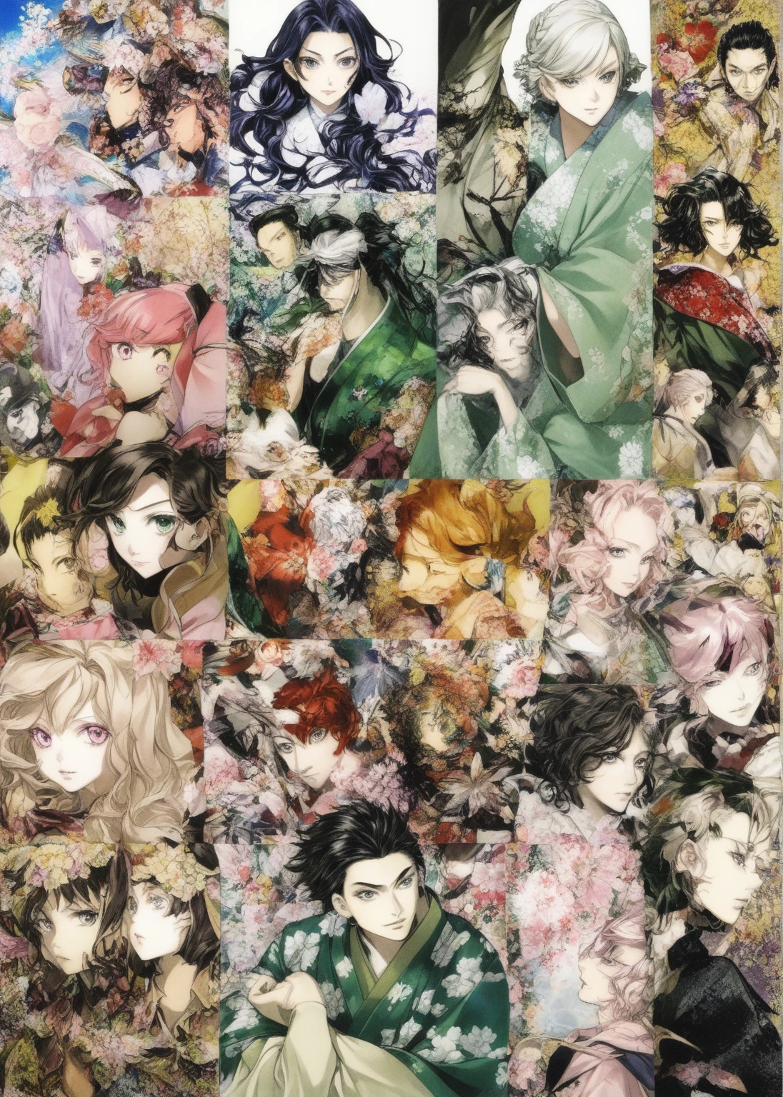 Close-up of a person wearing a kimono and floral print., Haruno Sakura, Famous Makinami, Shirabii, แฟนอาร์ต Demon Slayer Rui, Sakura Haruno in Sage Mode, Wear pink and green robes., Misato Katsuragi, Megumu Okada, anime pictures shuushuu, Kimetsu no Yaiba