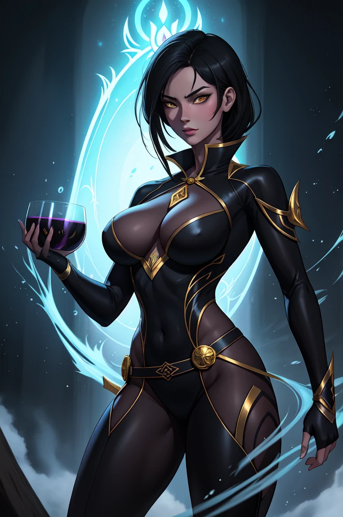 liang xing style a sarada death note bright winter clothes holds in her hands a glass vessel with adaga magic in it, the folhas negras glow with a magical gold black light, an aura of black darck magic, the dark petalas de rosas style, pronounced lines of the design, an atmosphere of mysticism, concept art, soft, sharp focus, illustration, , high definition digital art, dramatic lighting, high quality ,(action pose ),pronounced contour pattern