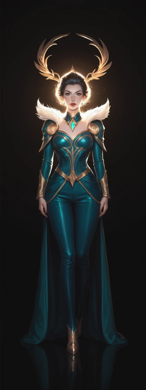 realistic, score_9, score_8_up, score_7_up, score_6_up, 
1girl, solo, from front, full body, Viktor \(league of legends\),  black background, makeup, sidelighting, backlighting, glowing,