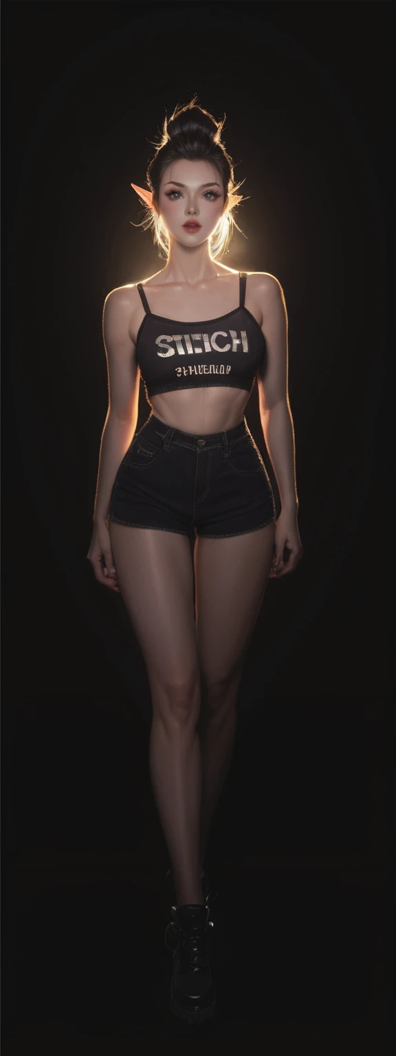 realistic, score_9, score_8_up, score_7_up, score_6_up,
1girl, solo, from front, full body, Twitch \(league of legends\), black background, makeup, sidelighting, backlighting, glowing,