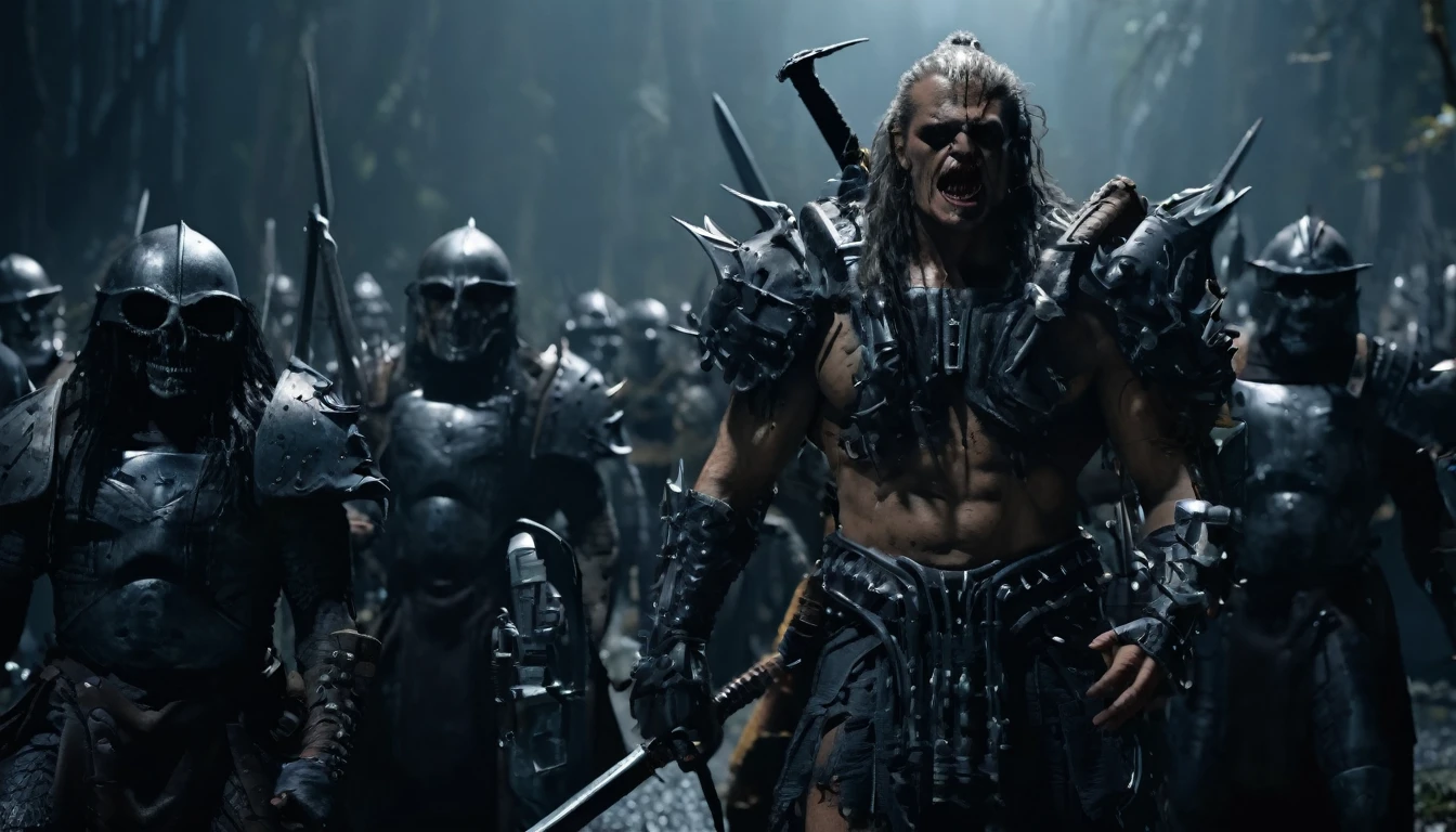(3D rendering:3.1) in (medium full shot:3.1) of lot of characters from (metal hurlant magazine:3.1), inspired by style of Greg Rutkowski art, barbarian warriors in battles with swords and shields in external battlefield, with fog., space creatures (with Creepy, Sci-Fi, Fantasy and Horror:2.9), directed by ridley scott (Cinematic:3.1), horror movie, horrified, terrified, insane, disgusting, disturbing, Impactful, cgsociety, hyper-detailed, digital illusions, cyberspace, photorealistic, arts visuals. Ultra detailed, RAW photo, artstation style, concept art, (masterpiece:2.9), 8k, realistic textures, (3D rendering:3.1)