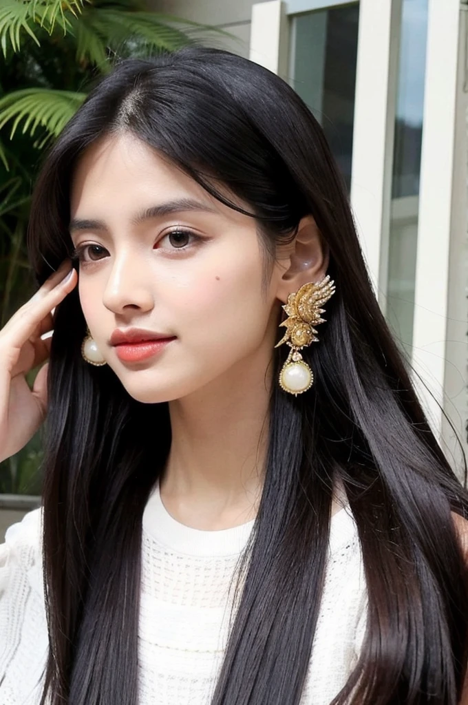 The Indian girl has long, Shiny black hair, which she often wears in various elegant hairstyles, that match her warm-hearted and artistic character. Her eyes are large and expressive, with a gentle aura. She has a slim stature and an elegant posture, which underlines her grace. In terms of her style, she prefers fashionable and creative outfits, that reflect their love of art and fashion. Your skin is flawless and has a natural glow. 