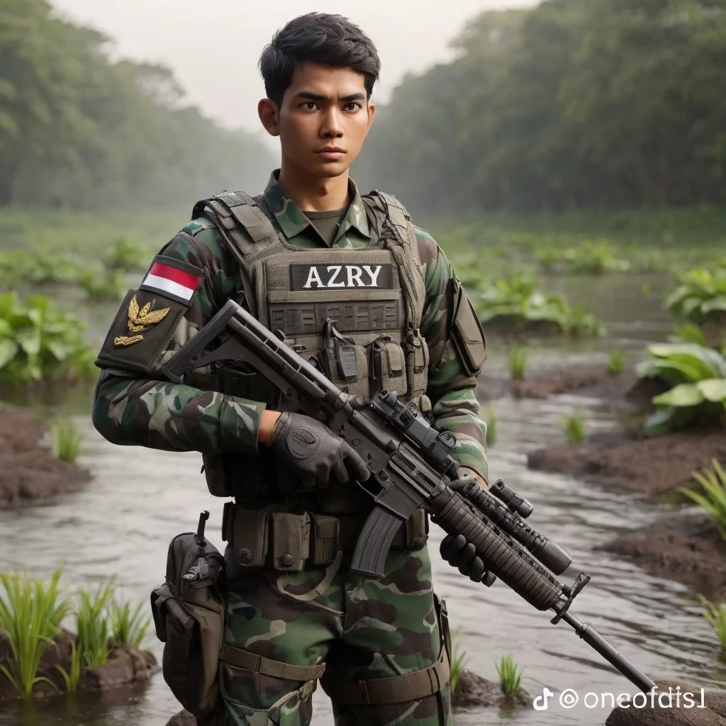 Indonesian national army with gun 4k name D.Riyan