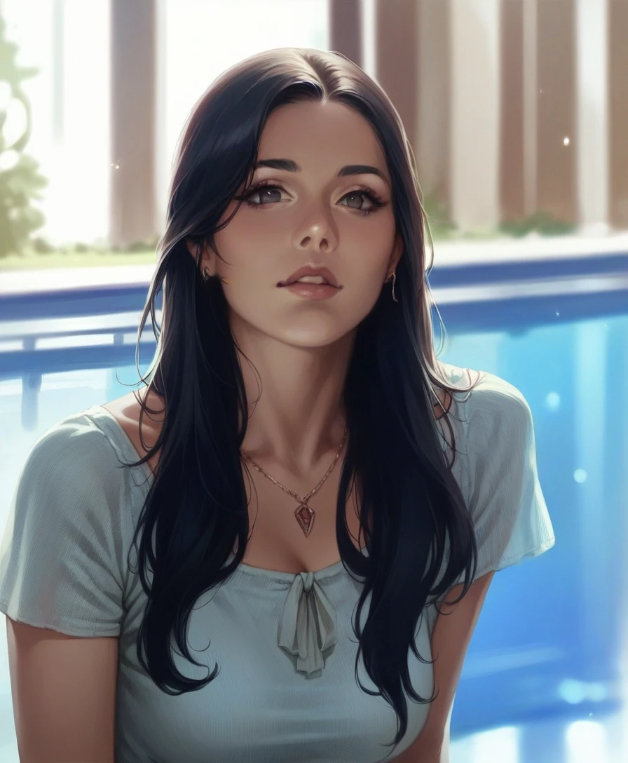 a woman (not wearing a dress, naked, medium breasts, realistic)