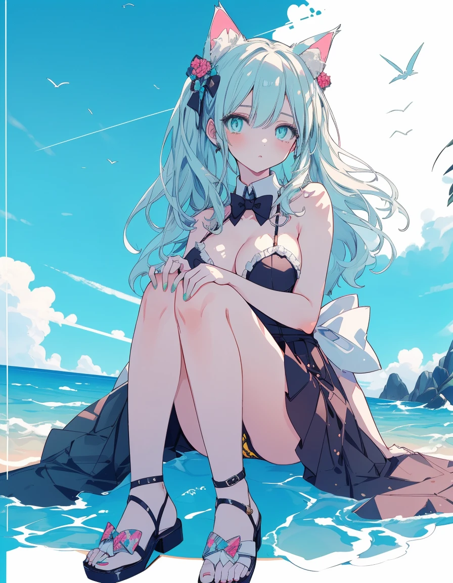 playboy bunny, pawpads, bikini, skirt, full body, ((masterpiece, best quality:1.5)), ((Beautiful detailed cat aqua eyes:1.2)), cat ears, pale skin, medium breasts, beautiful hands, beautiful fingers, EasyNegative