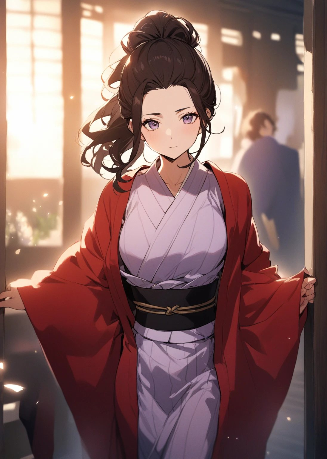 ( The most beautiful masterpiece , Beautiful light , woman ) Mitsuri, Kimetsu no Yaiba , Single person pic , Light purple yukata , red coat
