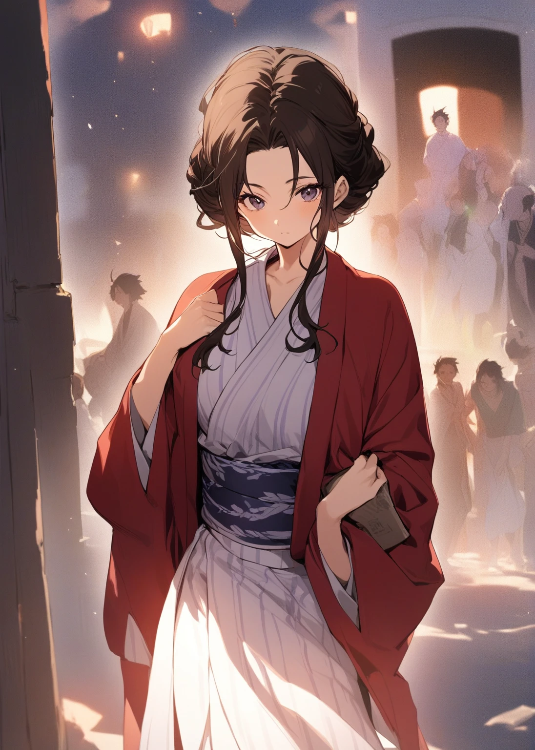 ( The most beautiful masterpiece , Beautiful light , woman ) Mitsuri, Kimetsu no Yaiba , Single person pic , Light purple yukata , red coat