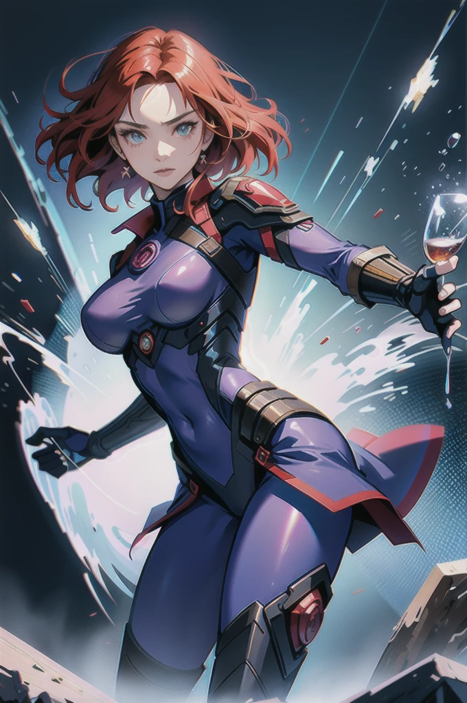 liang xing style a Natasha Romanoff bright winter clothes holds in her hands a glass vessel with energy eye in it, the folhas negras glow with a magical blue light, an aura of black darck magic, the dark petalas de rosas style, pronounced lines of the design, an atmosphere of mysticism, concept art, soft, sharp focus, illustration, , high definition digital art, dramatic lighting, high quality ,(action pose ),pronounced contour pattern