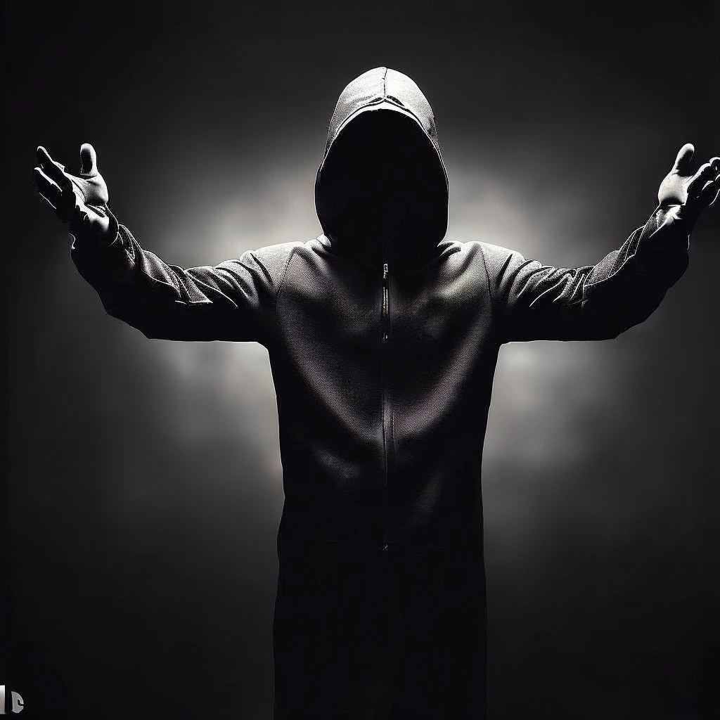 Hooded man with hands out, wearing a dark hood, hooded figure, hooded figure surreal, hooded, in a black hoodie, vantablack cloth technology, hooded figures, clothed in hooded, Homem misterioso, faceless people dark, wearing a black hoodie, cloaked, gothic wearing hooded dark cloak, dark cloaked figure