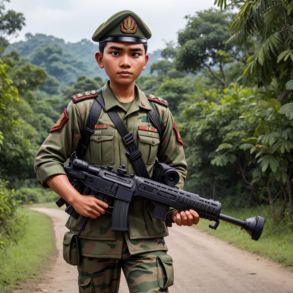 Indonesian national army with gun 4k name D.Riyan