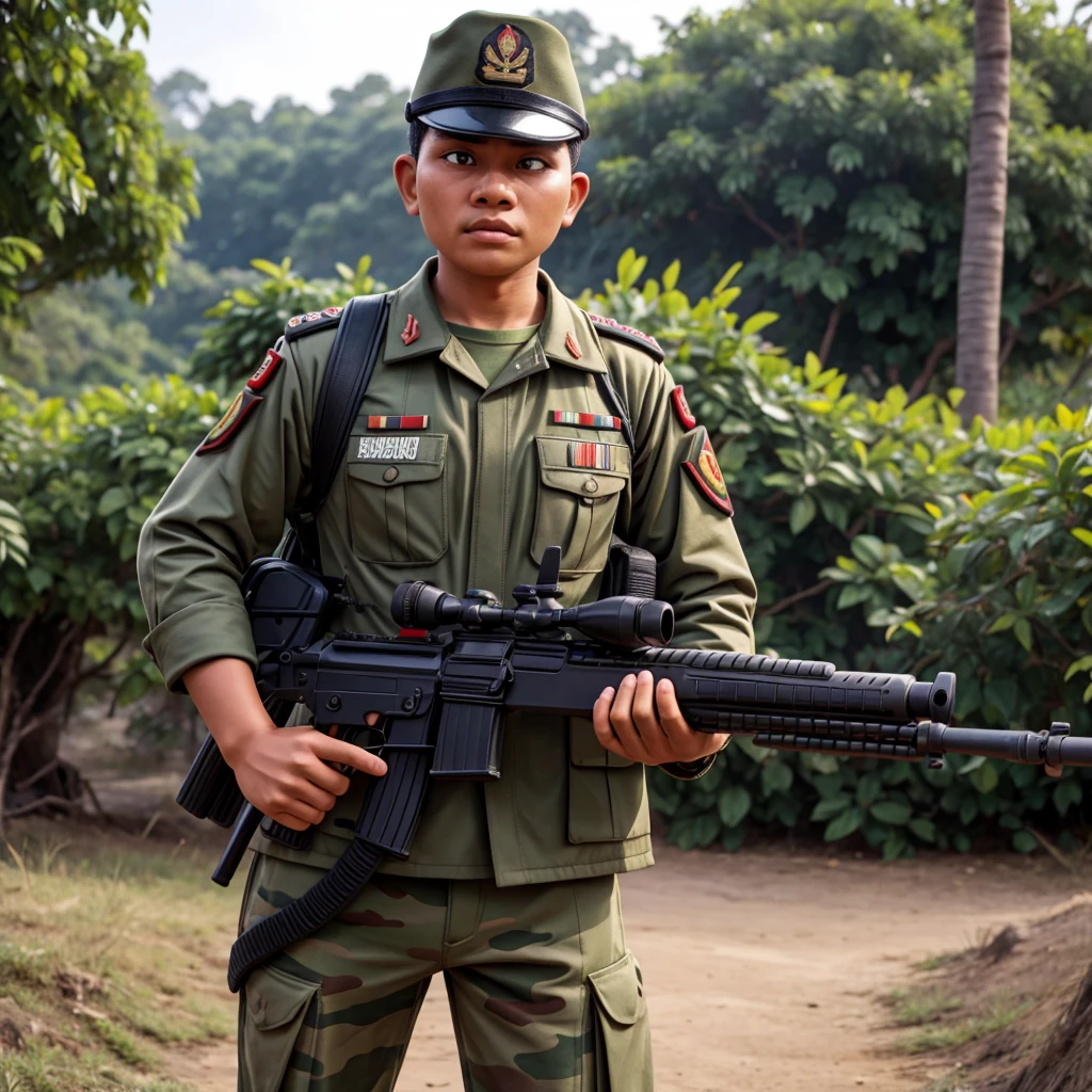 Indonesian national army with gun 4k name D.Riyan