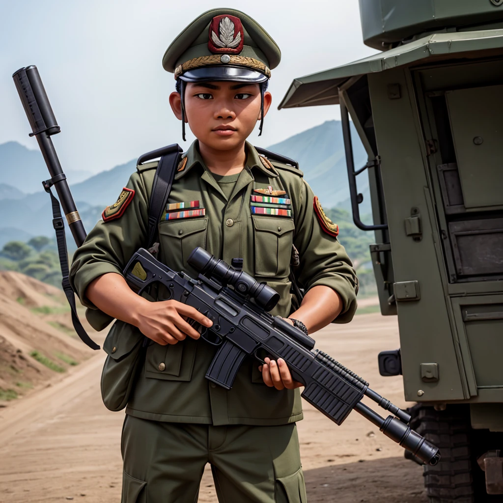 Indonesian national army with gun 4k name D.Riyan