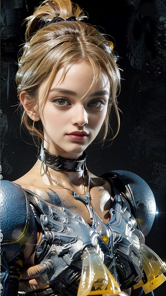 ((masterpiece:1.4)、(top-quality:1.4)、(reallistic:1.7))、masuter piece:1.4、a beauty girl、(sailormoon:1.4)、Sexy female combat suit sticking to body、(latex shiny)、(The jacket is a white sleeveless sailor suit)、(Skirt is blue sexy ultra ultra mini skirt)、The collar of the sailor suit is blue with two thin lines.、Red cloth ornament at chest、(Wearing white gloves)、Kawaii Girl、Super beauty、foco nítido、Portrait photos、Upper body photography:1.4、beautiful countenance、beautidful eyes、Narrow waist、(Yellow hair:1.4)、poneyTail、Raw photo、red-lips、Red boots:1.4、a choker:1.4、a necklace:1.4、耳Nipple Ring:1.4、1 screen display、Outdoor landscape