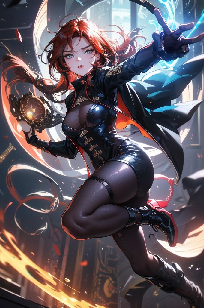 liang xing style a Natasha Romanoff bright winter clothes holds in her hands a glass vessel with energy eye in it, the folhas negras glow with a magical blue light, an aura of black darck magic, the dark petalas de rosas style, pronounced lines of the design, an atmosphere of mysticism, concept art, soft, sharp focus, illustration, , high definition digital art, dramatic lighting, high quality ,(action pose ),pronounced contour pattern