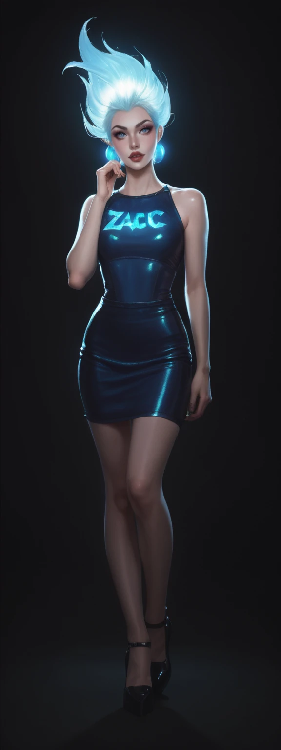 realistic, score_9, score_8_up, score_7_up, score_6_up,
1girl, solo, from front, full body, Zac \(league of legends\), black background, makeup, sidelighting, backlighting, glowing,