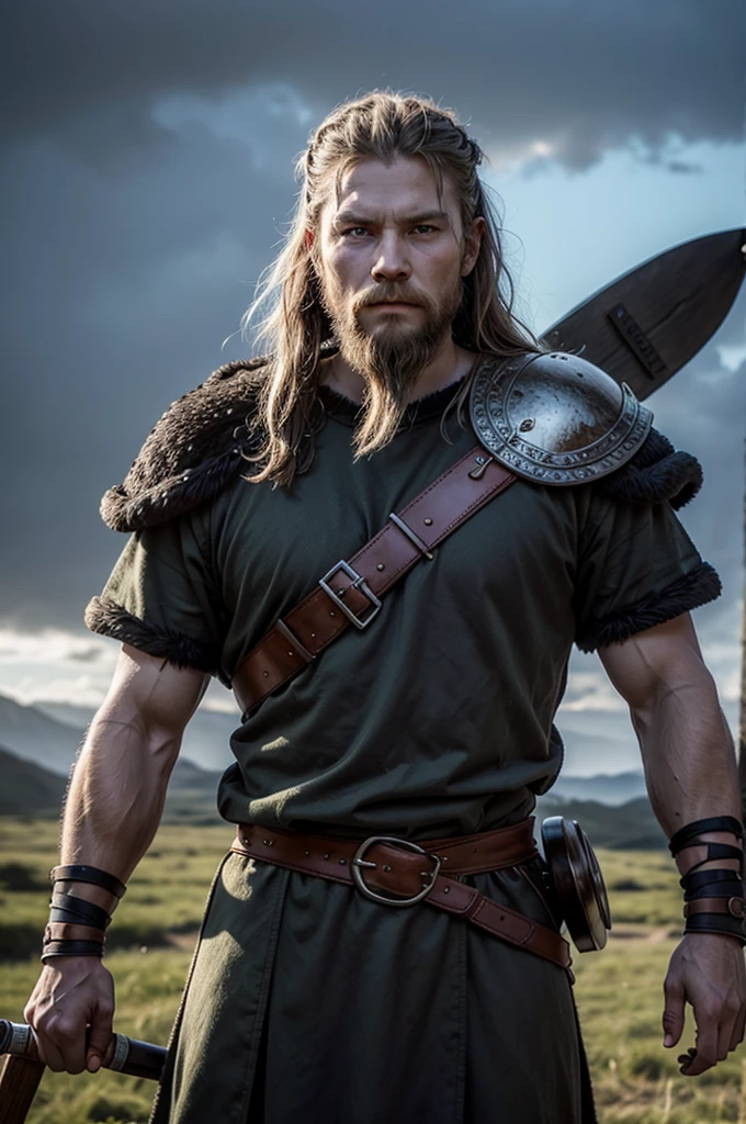 Viking warrior tieh two axes