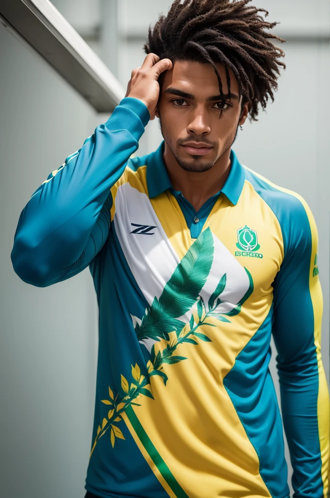 Uniforms for Brazilian Olympic men athletes inspired by French haute couture brands and delicate prints of Brazilian birds reference. Using colors blue, green and yelow. Usados no hipismo e esgrima