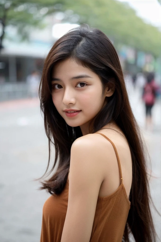 Indian girl in seoul south korea. She has a brown skin color
