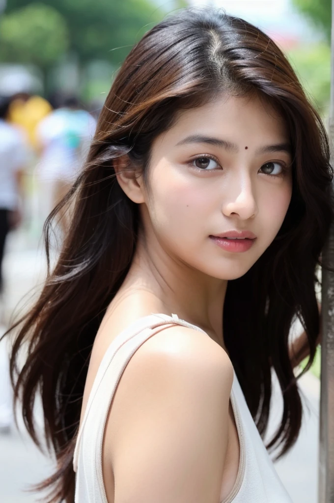 Indian girl in seoul south korea. She has a brown skin color