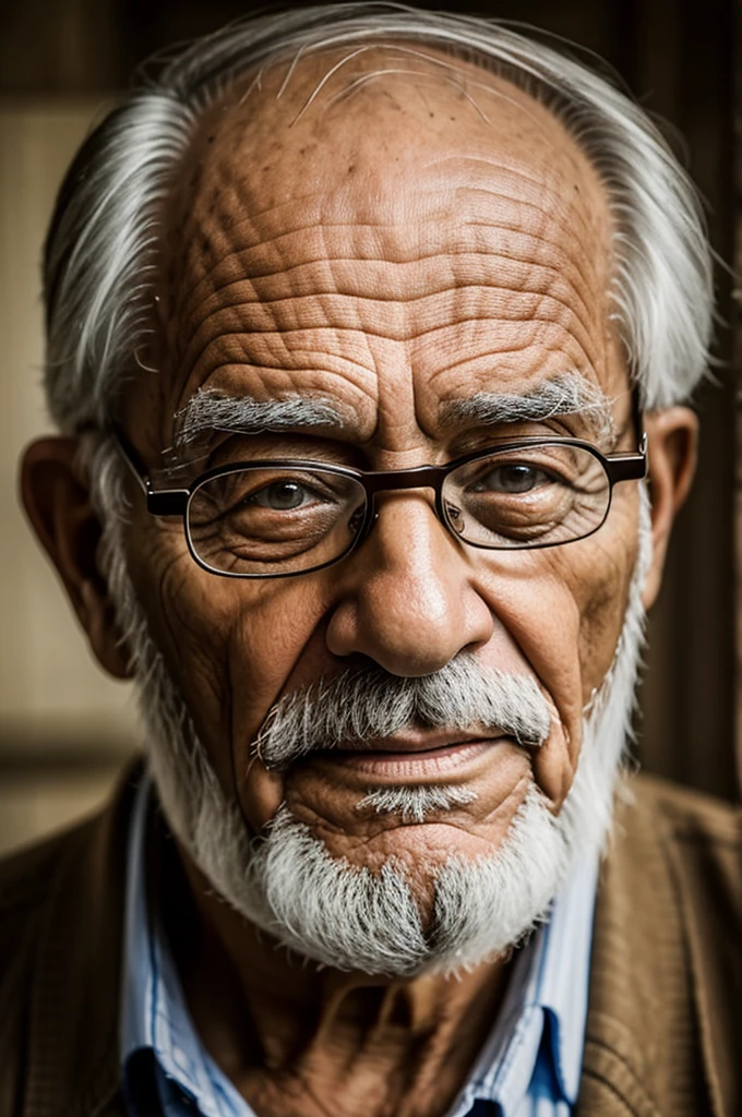 an old man, the face marked by the years, with thick glasses,  hoarsely, who imbued with wisdom