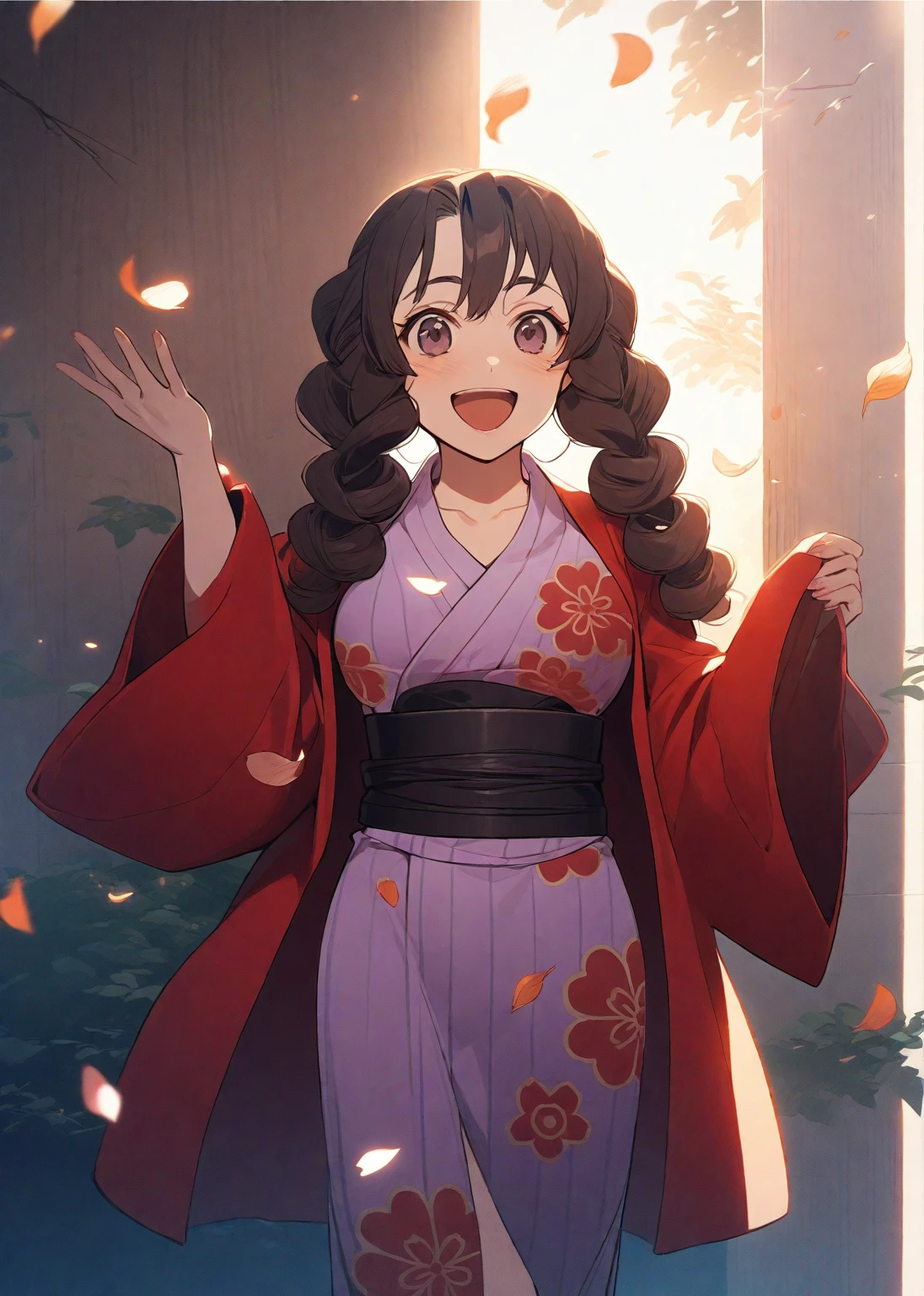 ( The most beautiful masterpiece , Beautiful light , woman ) Kanroji Mitsuri, Kimetsu no Yaiba , Single person pic , Light purple yukata , red coat