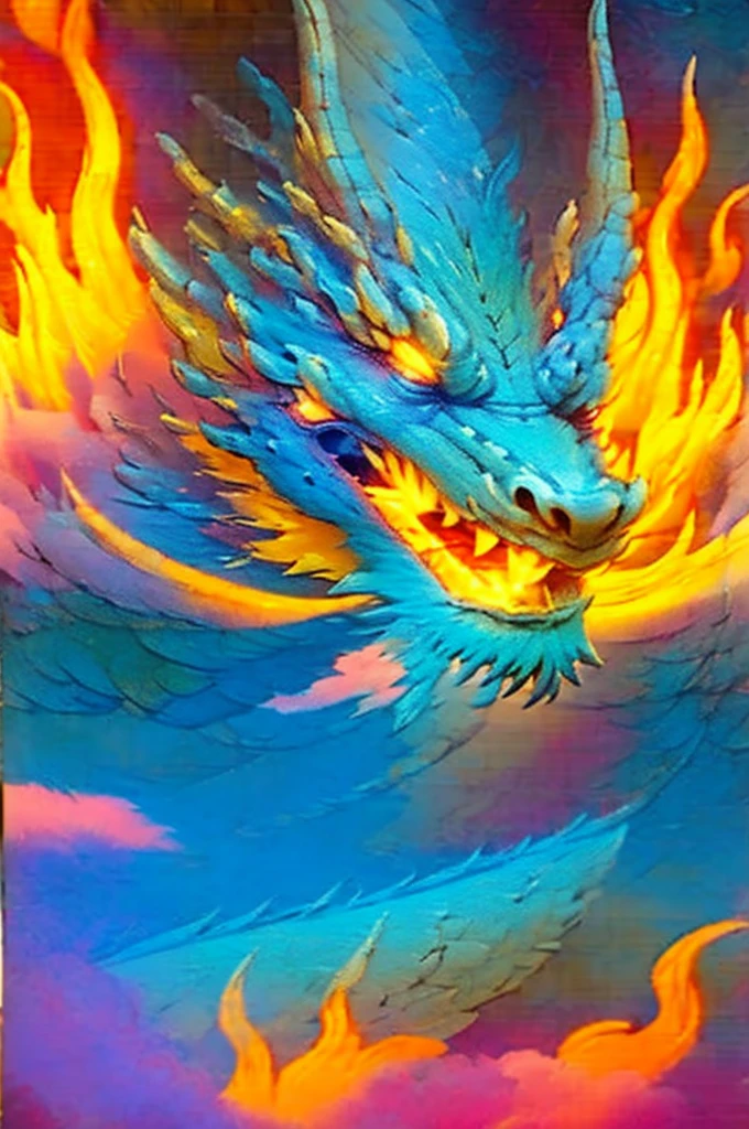 Dragon made of pure fire turned slightly to the right, made of pure fire, facing slightly to the right, close up, red dragon, dragon extremely close to the viewer, open mouth,