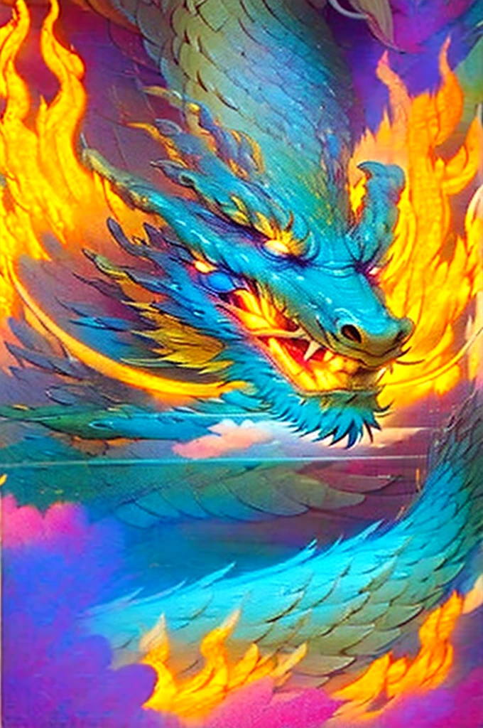 Dragon made of pure fire turned slightly to the right, made of pure fire, facing slightly to the right, close up, red dragon, dragon extremely close to the viewer, open mouth,