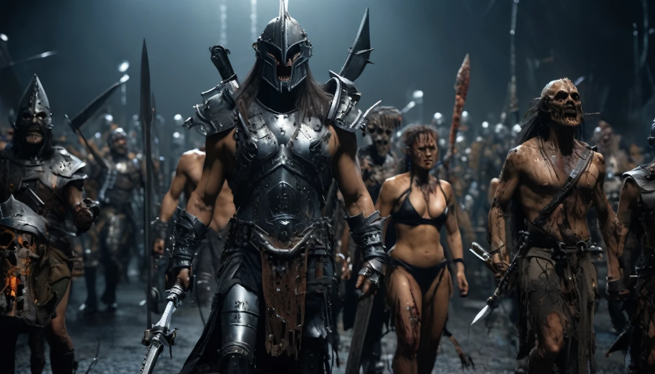 (3D rendering:3.1) in (medium full shot:3.1) of lot of characters from (metal hurlant magazine:3.1), inspired by style of Greg Rutkowski art, female barbarian warriors in battles with swords and shields in external battlefield, with fog., space creatures (with Creepy, Sci-Fi, Fantasy and Horror:2.9), directed by ridley scott (Cinematic:3.1), horror movie, horrified, terrified, insane, disgusting, disturbing, Impactful, cgsociety, hyper-detailed, digital illusions, cyberspace, photorealistic, arts visuals. Ultra detailed, RAW photo, artstation style, concept art, (masterpiece:2.9), 8k, realistic textures, (3D rendering:3.1)
