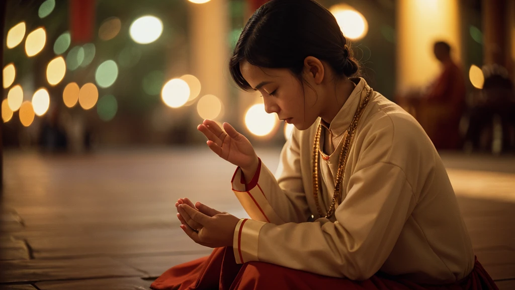 cinematic photo a person with hands joined in prayer, conveying humility and devotion. . 35mm photograph, film, bokeh, professional, 4k, highly detailed