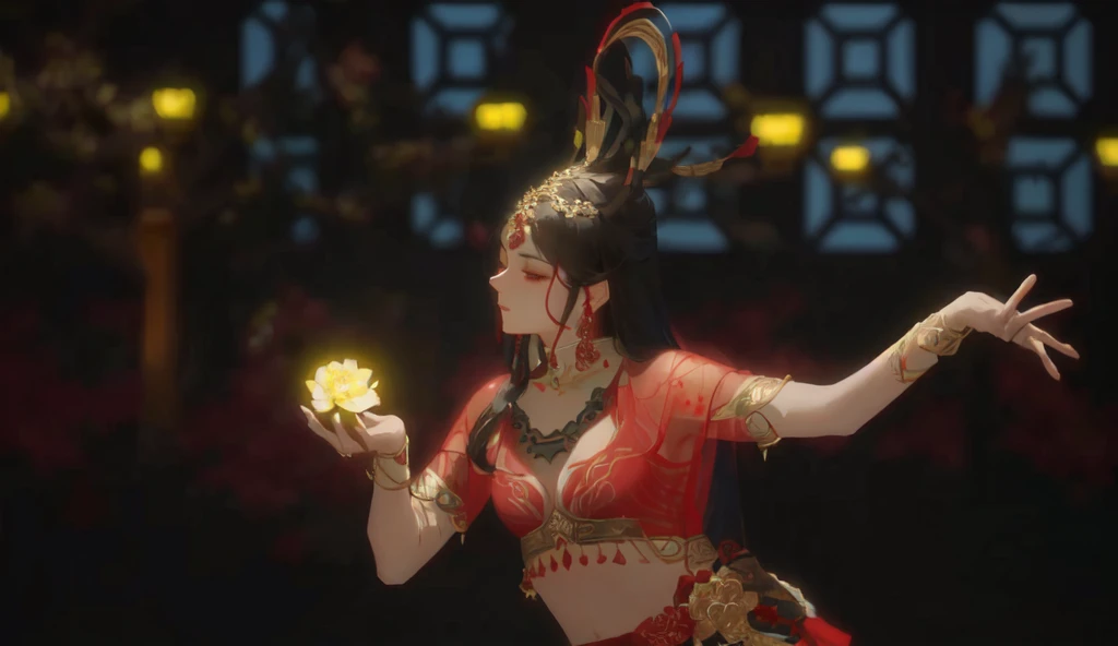 Dressed in red、Alafah dancer holding flowers, Inspired by trees, Inspired by Lan Ying, Inspired by Gong Xian, Inspired by Du Qiong, Fantasy Stills, Underwater temple dance scene, Inspired by Roma, Inspired by Qiu Ying, Inspired by Lv Ji, Inspired by Li Tang, Inspired by Pu Hua