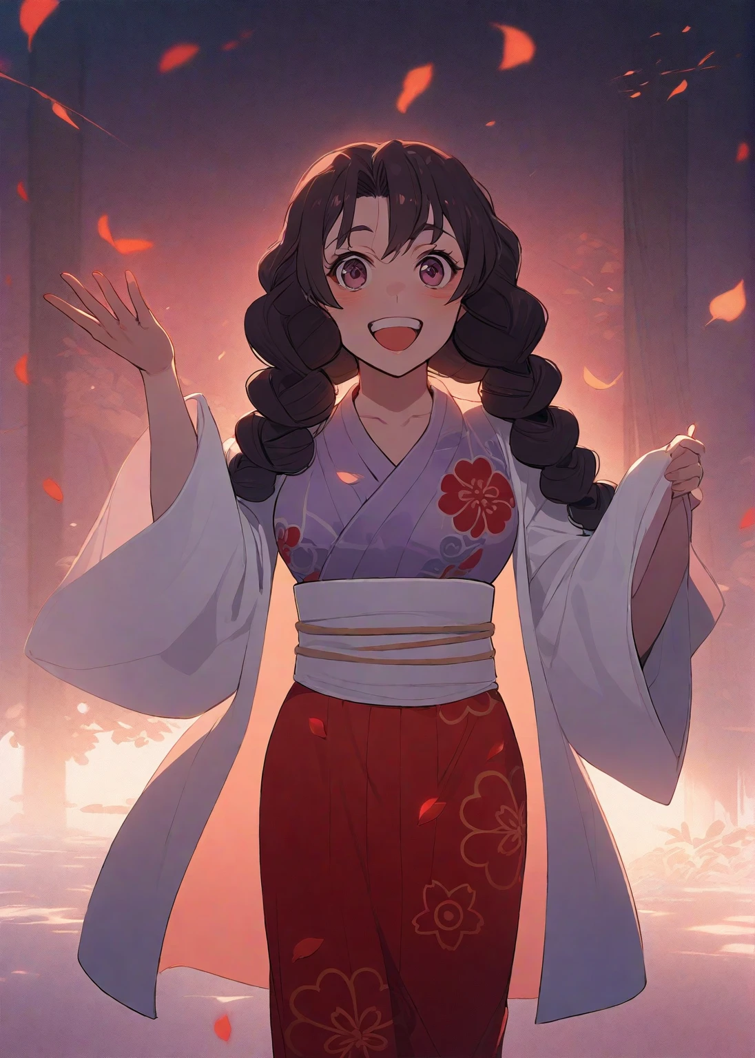 ( The most beautiful masterpiece , Beautiful light , woman ) Kanroji Mitsuri, Kimetsu no Yaiba , Single person pic , Light purple yukata , red coat
