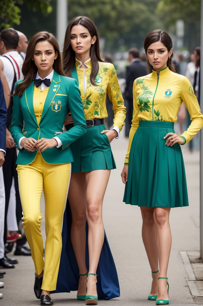 Uniforms for Brazilian Olympic cerimonial men e women athletes inspired by French haute couture brands like Prada and delicate prints of Brazilian animals reference. Usados no hipismo com terno verde escuro e pequenos detalhe em amarelo.