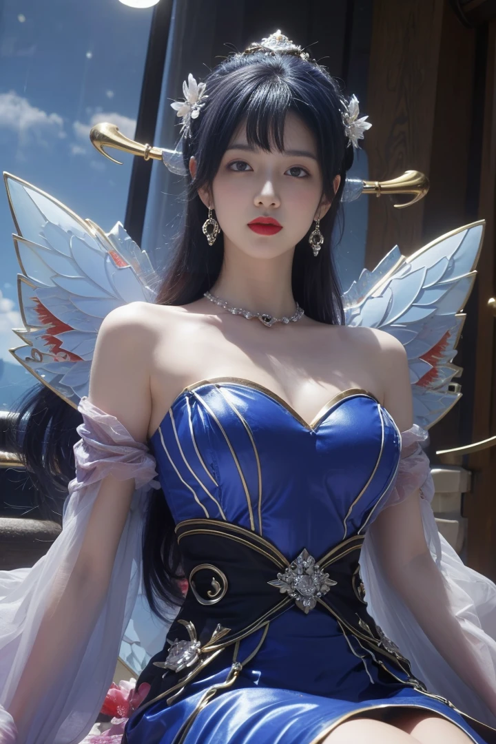 best quality, tmasterpiece,Ultra-high resolution,Clear face,(Reality:1.4),ferpect lighting,(upper body shot), (photorealistic:1.50), anime wallpaper, Guviz style artwork, cover-up fantasy up to magic , by Yang J, Guviz, beautiful artwork illustration, beautiful digital artwork, beautiful digital illustration, Li Song, beautiful anime portrait, art style in Beauvot, Lips wear thick red lipstick,