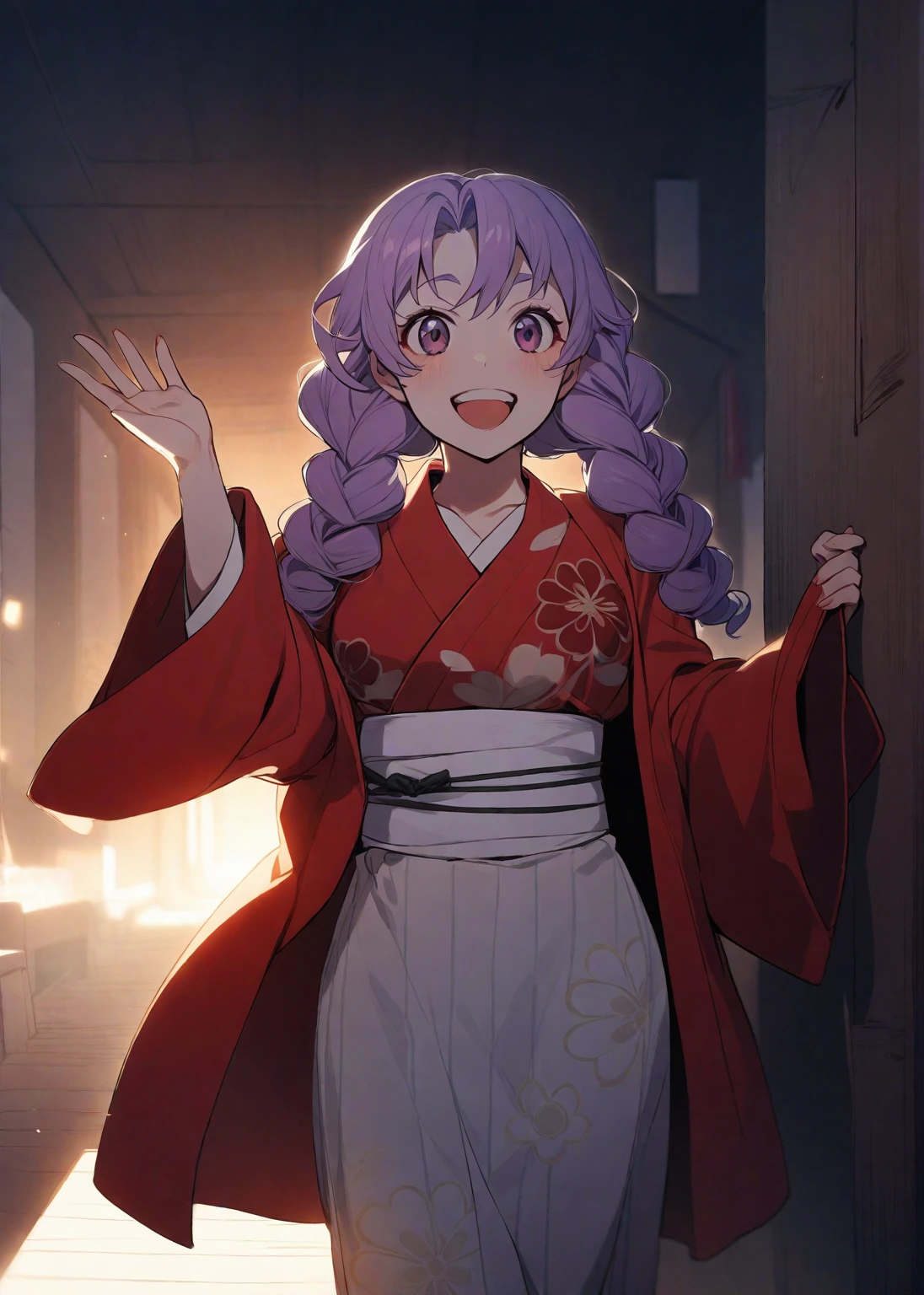 ( The most beautiful masterpiece , Beautiful light , woman ) Kanroji Mitsuri, Kimetsu no Yaiba , Single person pic , Light purple yukata , red coat