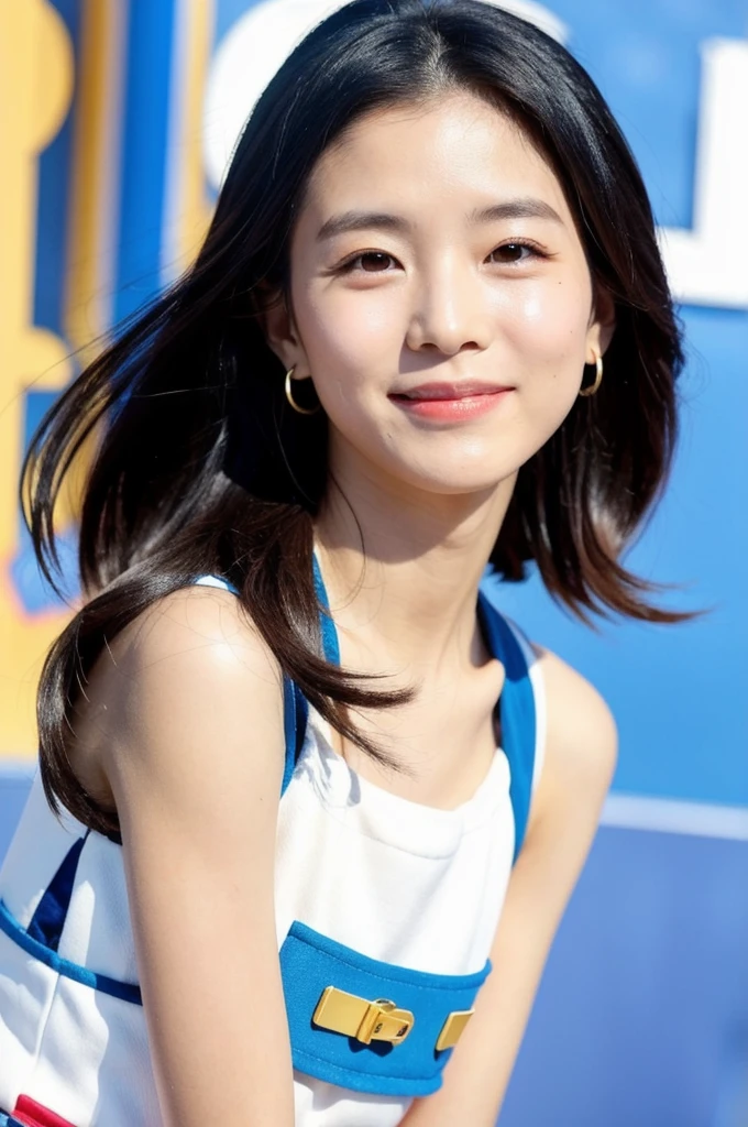The Vietnamese girl has straight black hair, which they often wear in a chic, neat style, that suits her lively and cheerful personality. Her eyes are lively and have a warm aura, and her face shows distinctive Asian features. She has an average stature and an energetic posture, which underlines their lively nature. In terms of her style, she prefers modern and colorful outfits, that emphasize their personality in a playful way. Your skin is smooth and has a natural shine. she is 19 years old