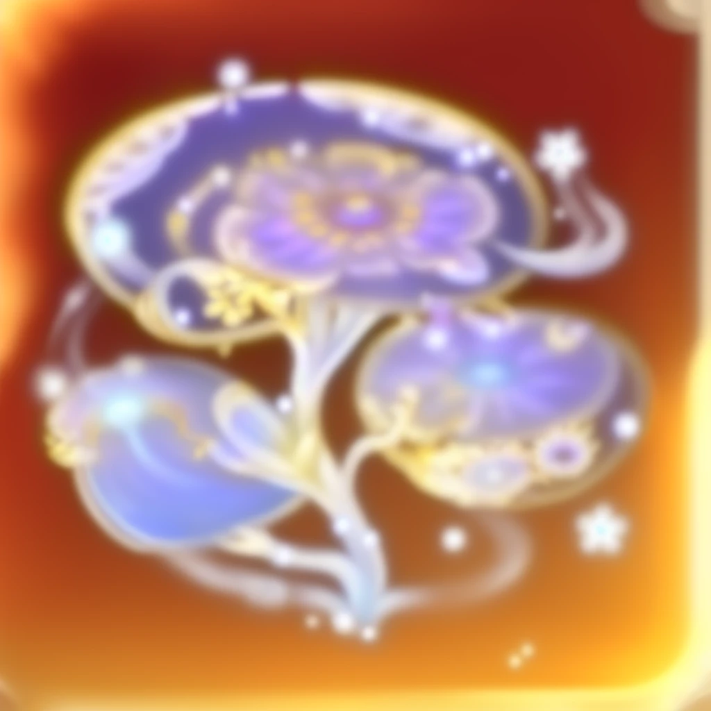 There is a picture of a plate,There is a flower on it, Has a blooming and ethereal effect, Rotating glowing marine plants, Magic spell icon, jellyfish elements, Capability Image, ethereal essence, Fantasy game spell symbols, Victorian Era,jellyfish elements, Fantasy game spell icons, Stylized art, Fantasy magic vegetation, World of Warcraft Spell Icons, Fractal fungi, Mysterious vortex