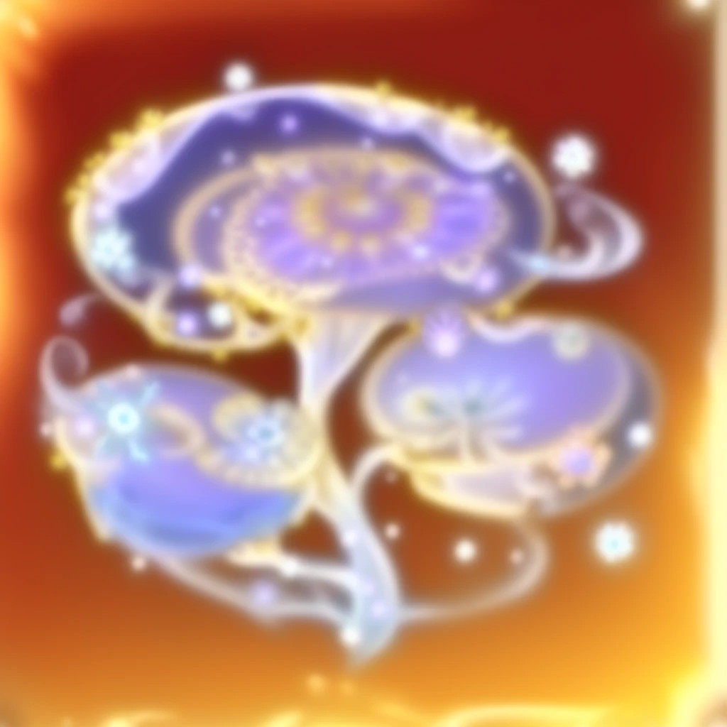 There is a picture of a plate,There is a flower on it, Has a blooming and ethereal effect, Rotating glowing marine plants, Magic spell icon, jellyfish elements, Capability Image, ethereal essence, Fantasy game spell symbols, Victorian Era,jellyfish elements, Fantasy game spell icons, Stylized art, Fantasy magic vegetation, World of Warcraft Spell Icons, Fractal fungi, Mysterious vortex